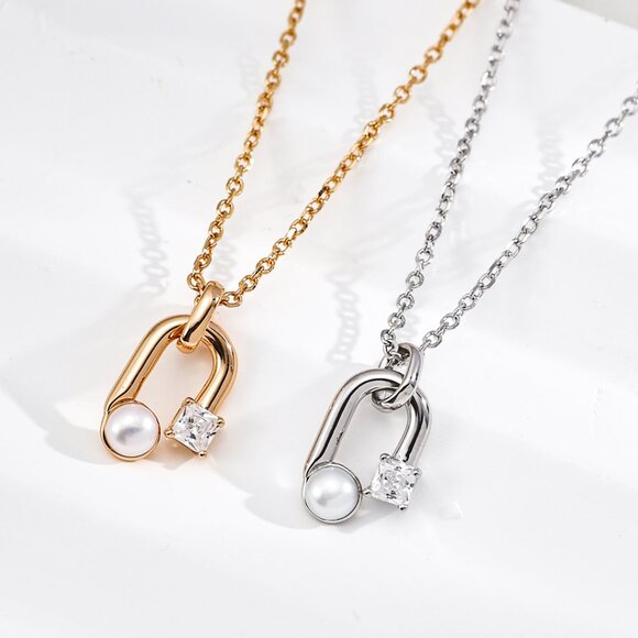 ✨ Artisan Original Design Minimalist Pearl & Crystal Pendant Necklace | S925 - Picture 4 of 4